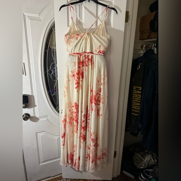 Lulus: Cream and Coral Floral Print Wrap Maxi Dress - Picture 5 of 9